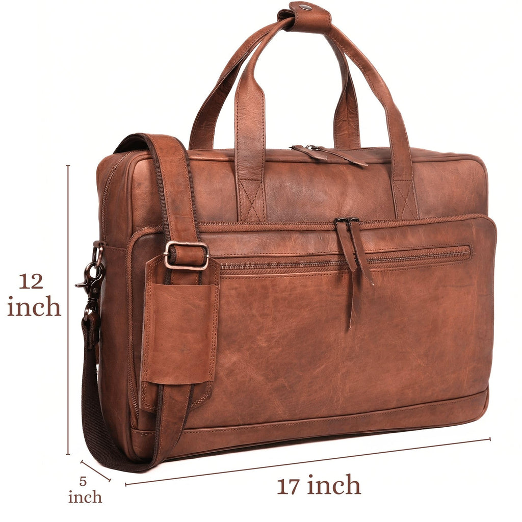 Brown 17-inch Genuine Leather Laptop Briefcase S762