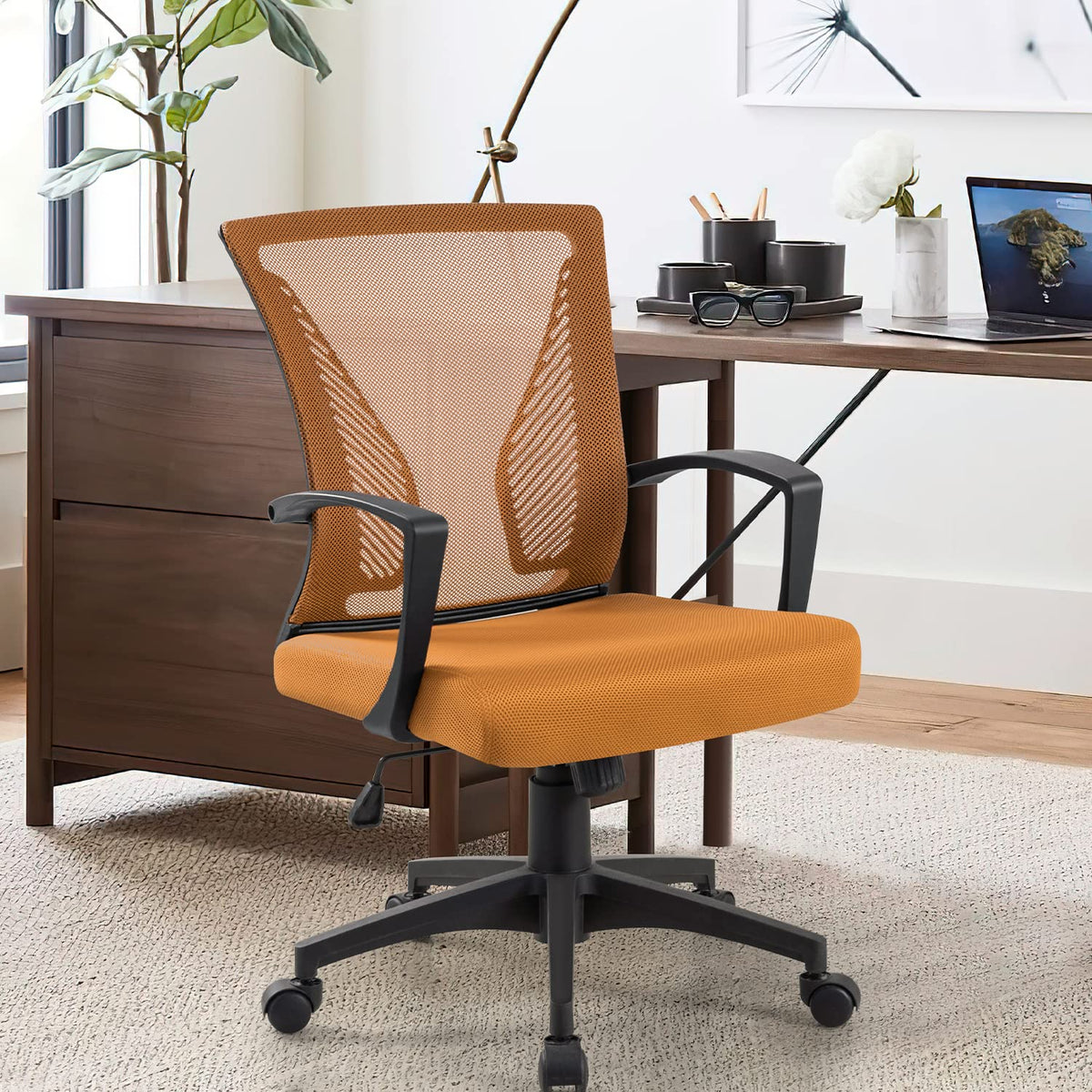 Orange Mid Back Mesh Ergonomic Office Chair with Armrest X41465