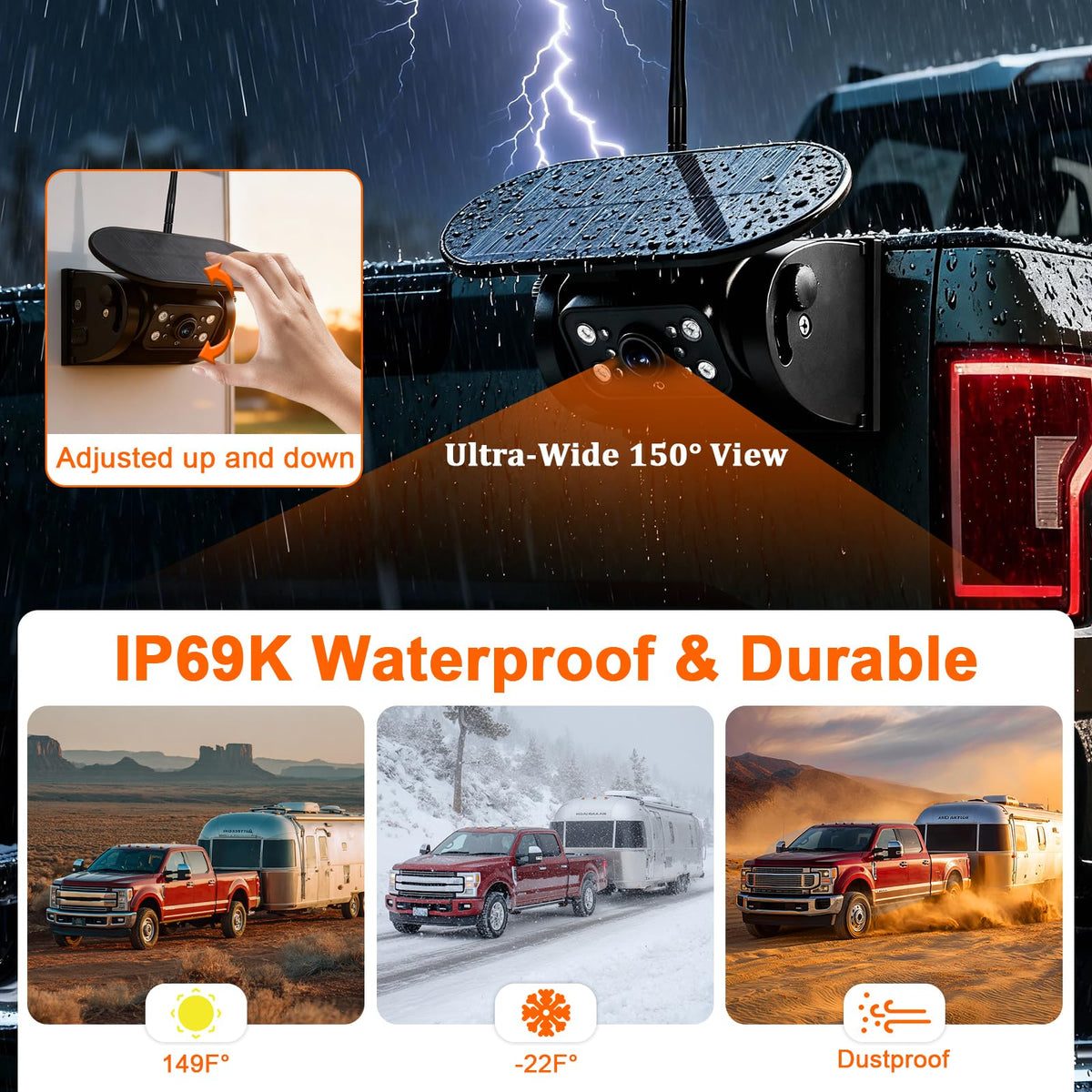 Magnetic Solar Wireless Backup Camera with 5" HD Monitor W4270