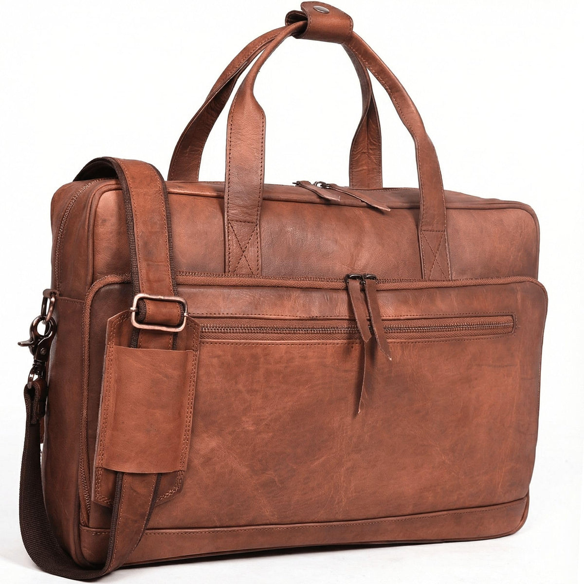 Brown 17-inch Genuine Leather Laptop Briefcase S762