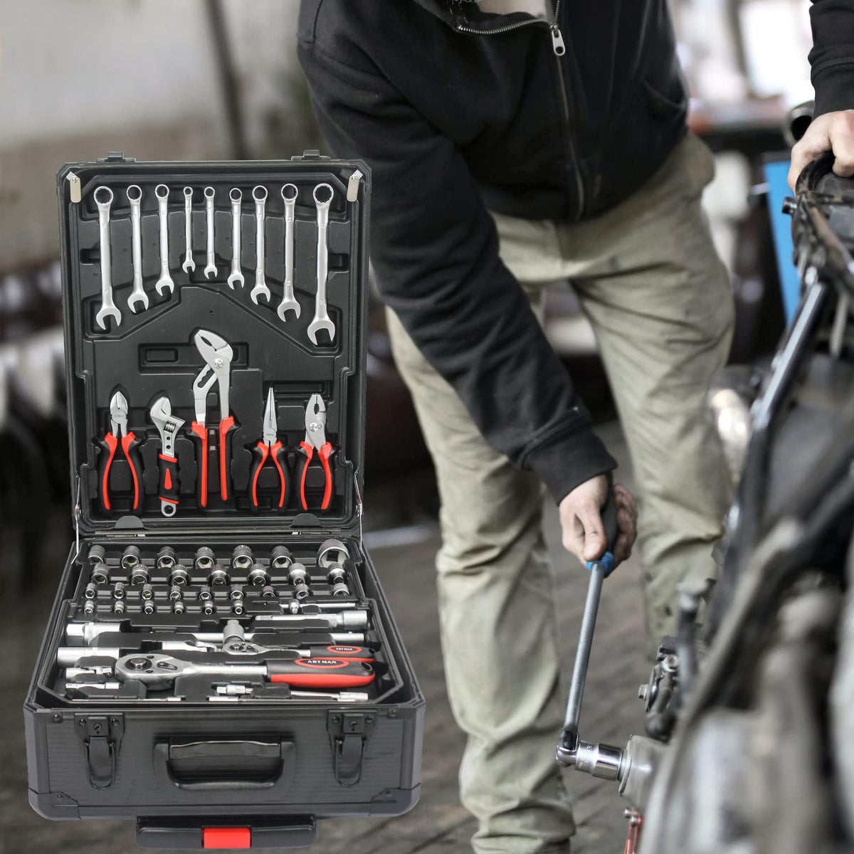899 PCS Home Auto Repair Tool Kit with Rolling Tool Box Y611067