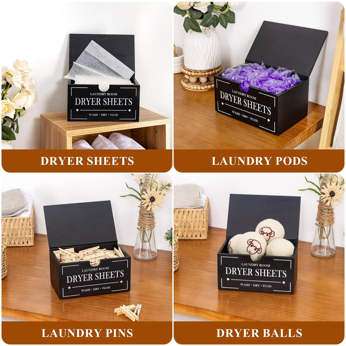 Black Dryer Sheet Holder with Lid B11613
