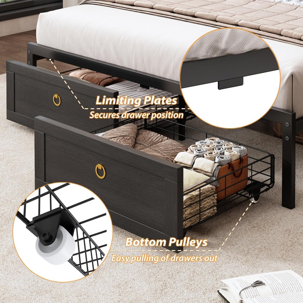 Queen Size Wood Bed Frame with Storage Headboard and 4 Drawers N474183