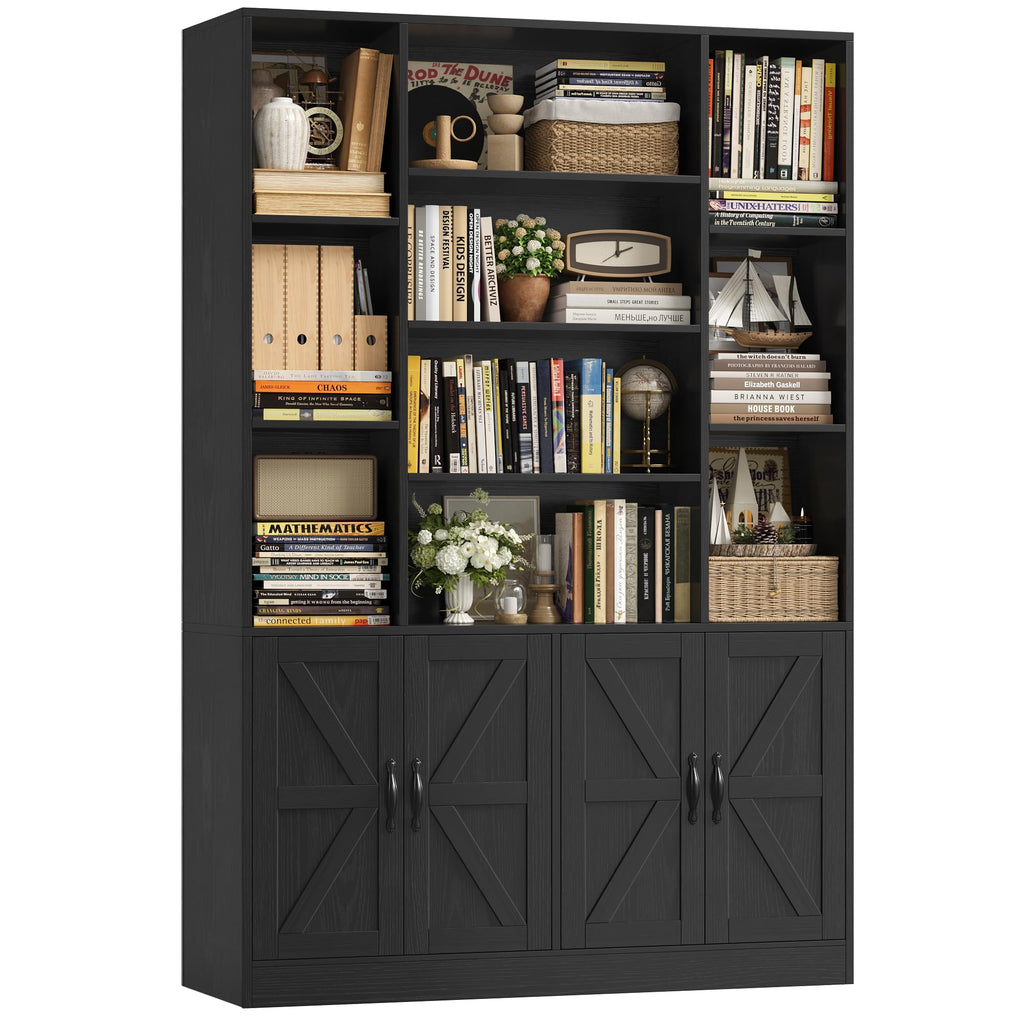 72" Tall Black Bookshelf with Storage K31290