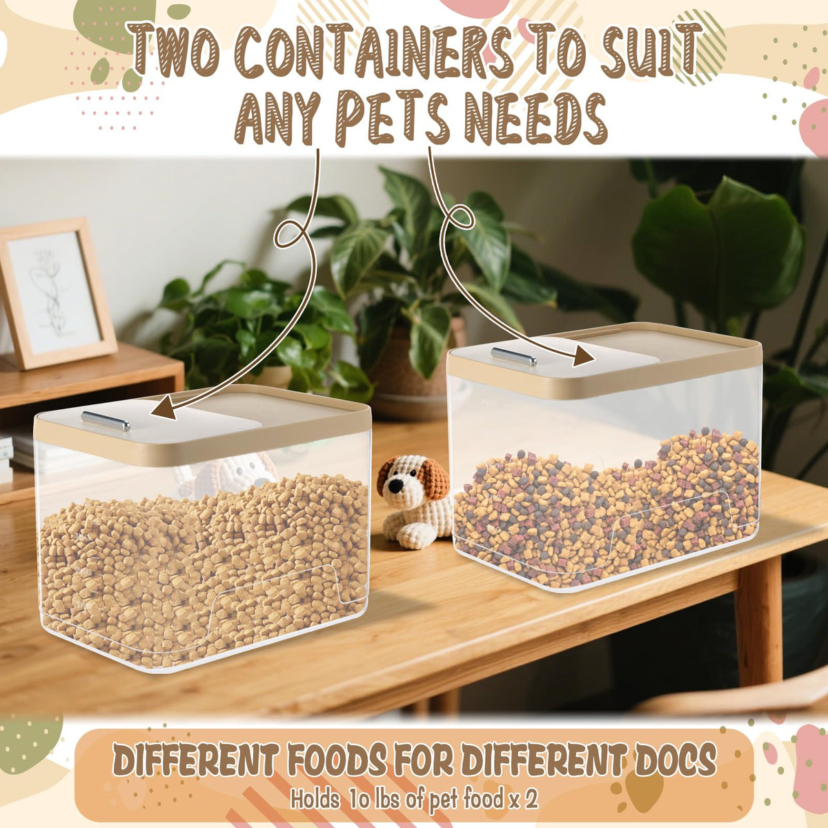 2 Pack Airtight Pet Food Storage Container with Measuring Scoops U173428