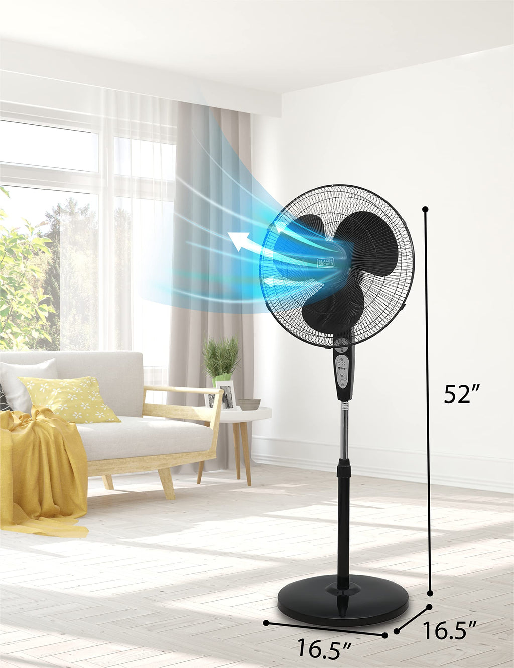 18" Oscillating Pedestal Fan with Remote, Black S730