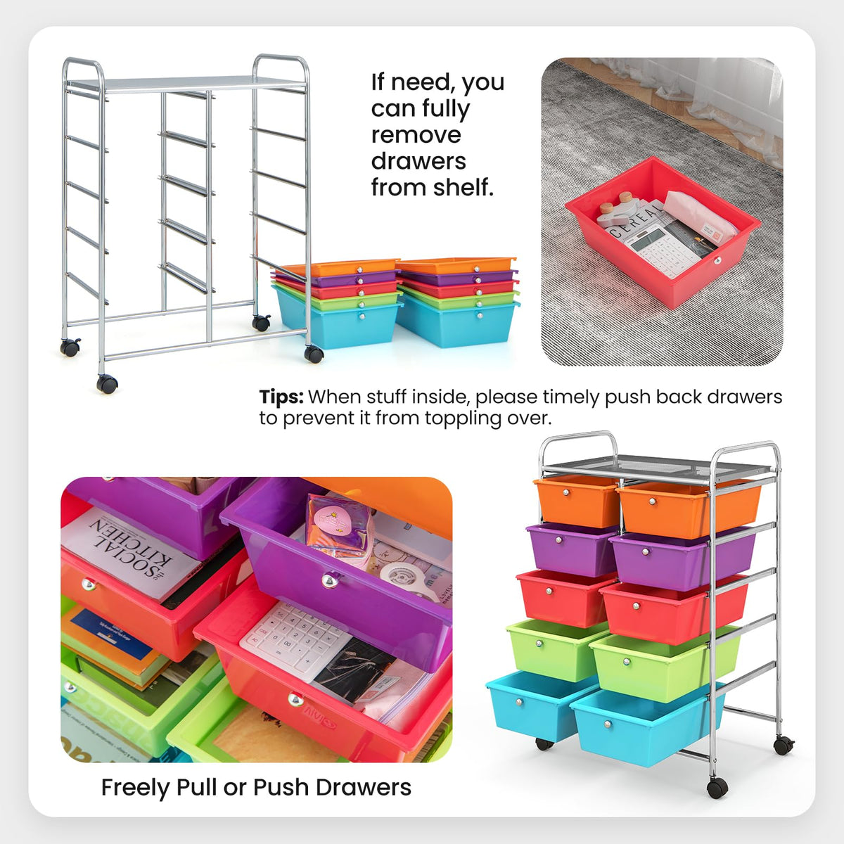 10 Drawer Rolling Storage Cart with Metal Frame H827636