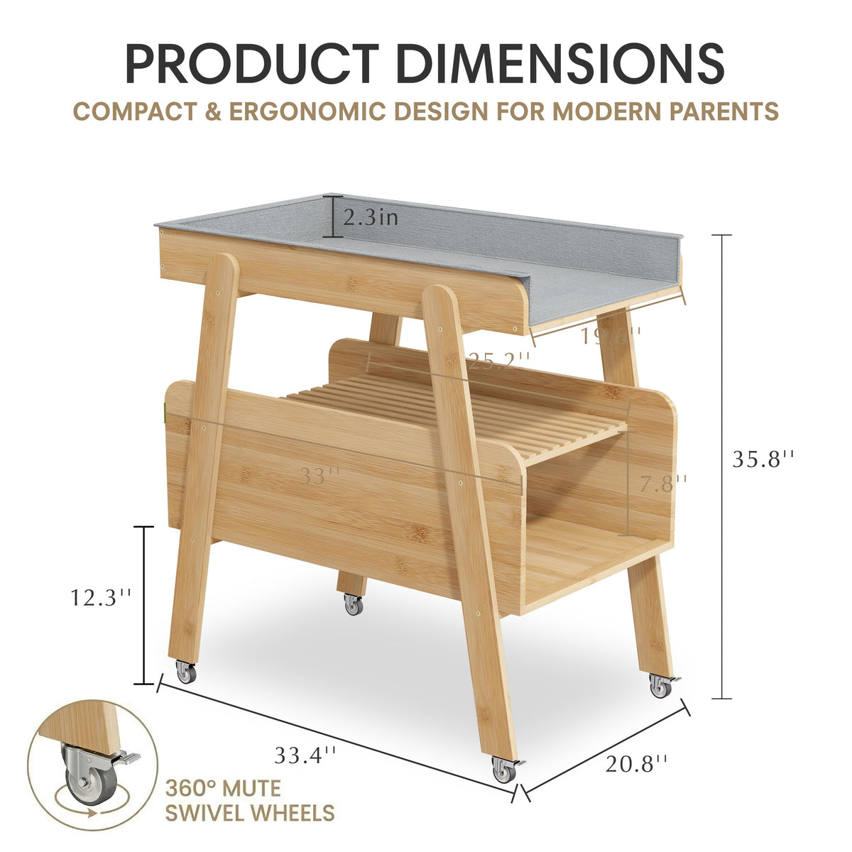 Flat Top Diaper Changing Station with Wheels and Changing Pad A273827