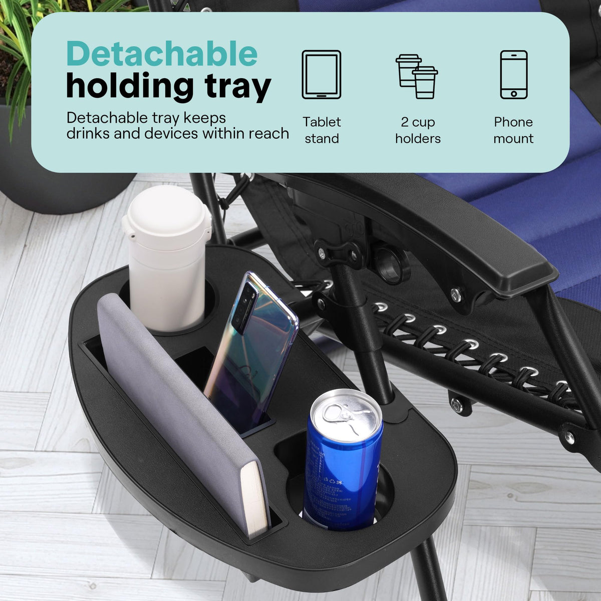 Foldable Adjustable Zero Gravity Lounge Chair with Cup Holder and Side Table J425336