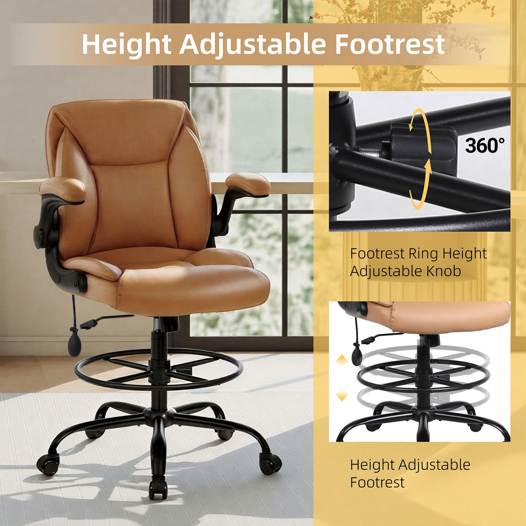 Brown PU Leather Drafting Chair H34561