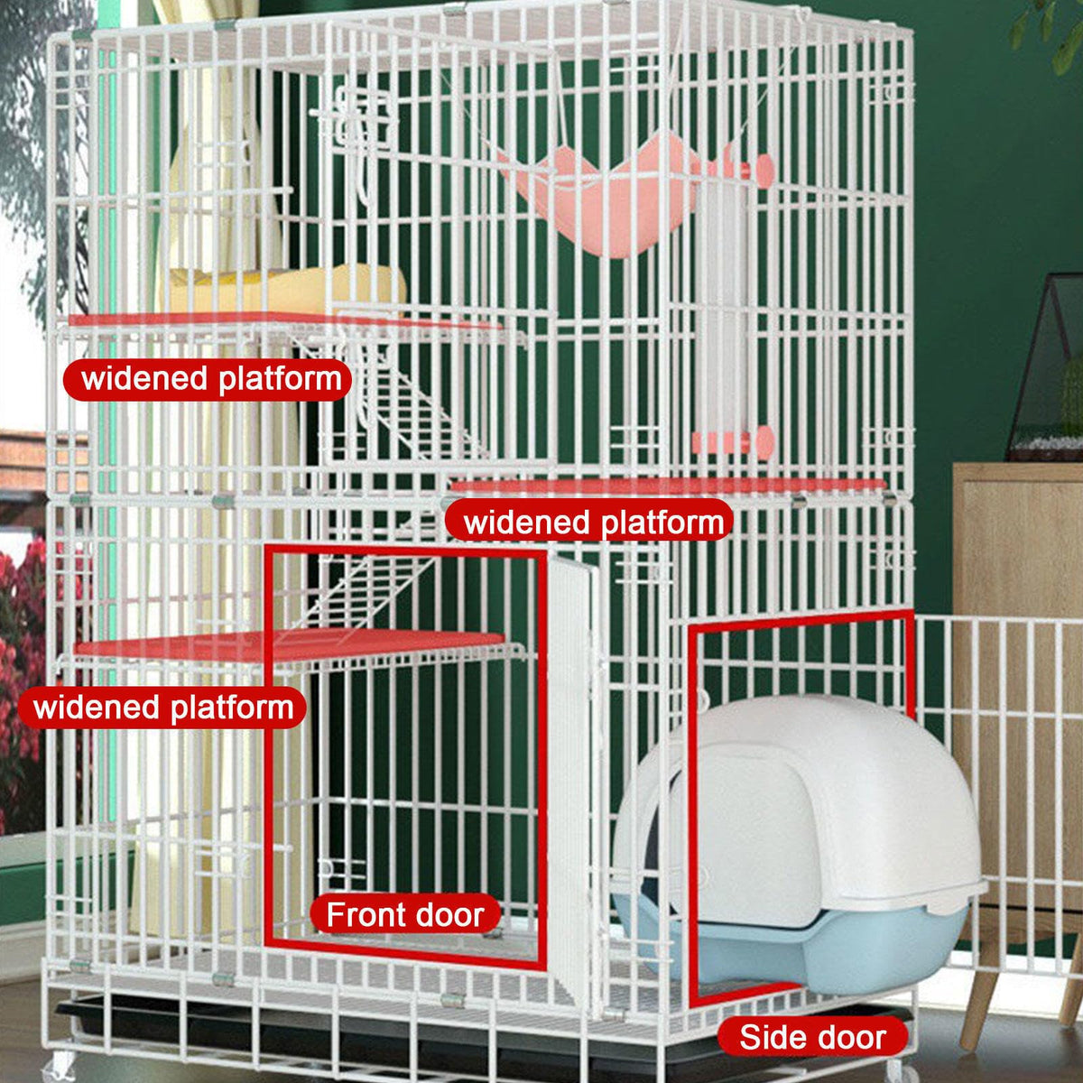 Large Black 4-Tier Folding Metal Wire Cat Cage with Hammock & Ramp Ladders G5682
