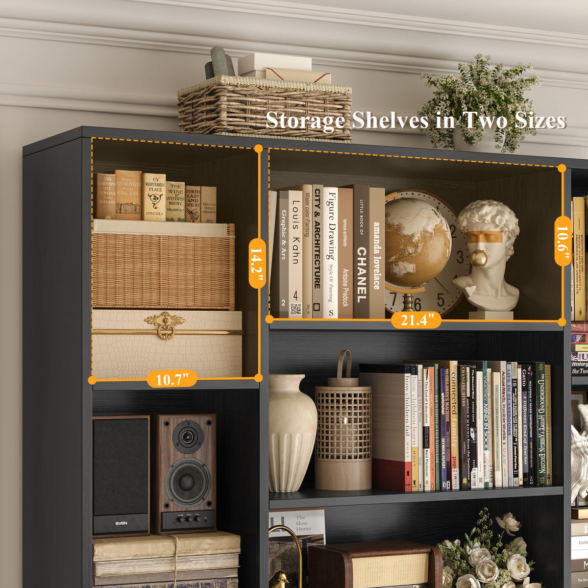 72" Tall Black Bookshelf with Storage K31290