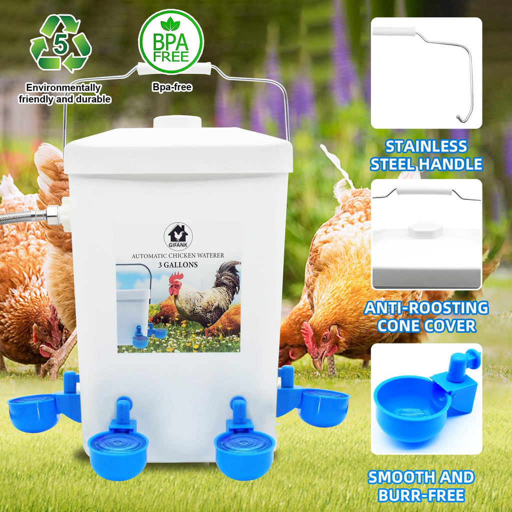 3 Gallons Automatic Poultry Waterer with Hose Attachment J848257