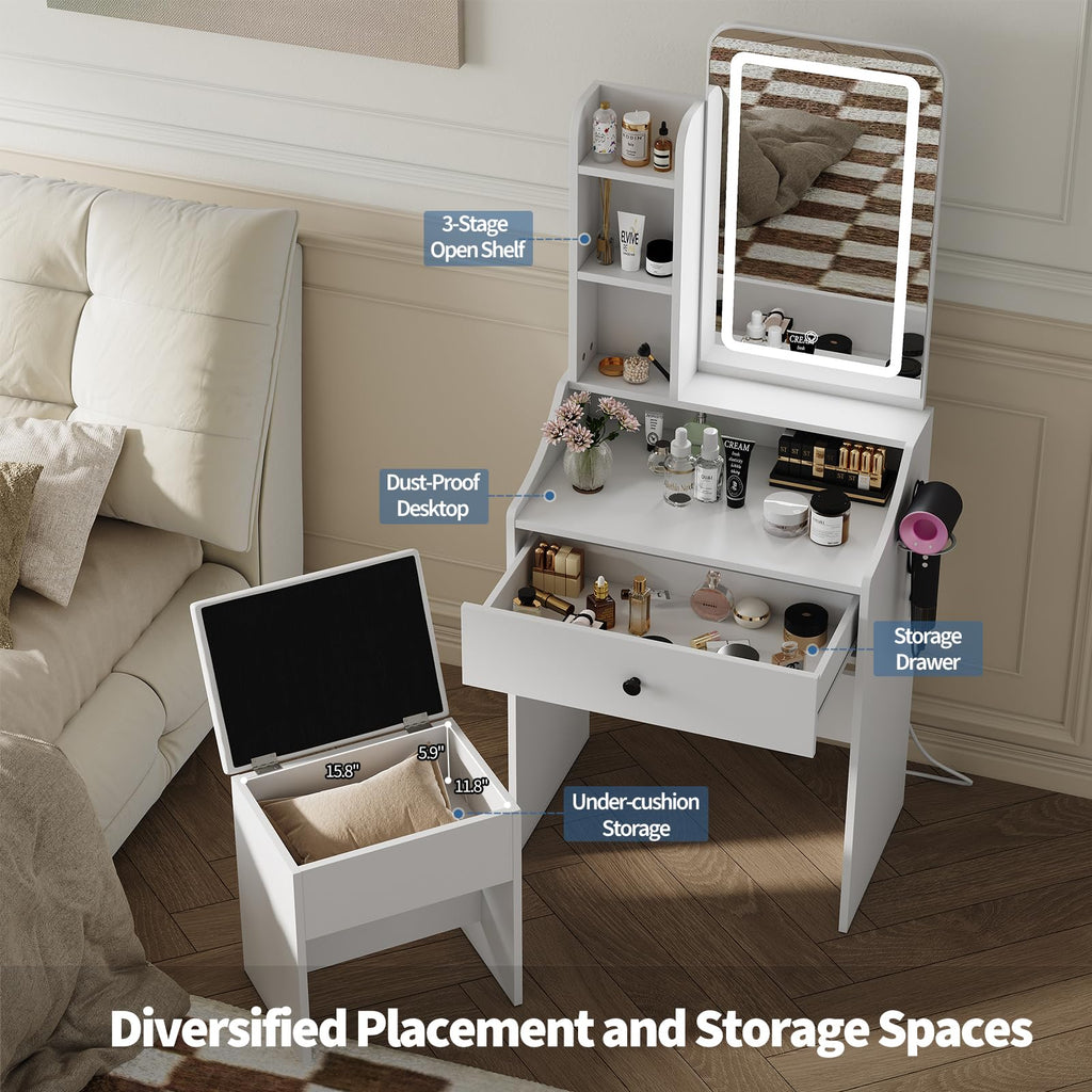 Small Makeup Vanity Desk with Mirror and LED Lights Z700244