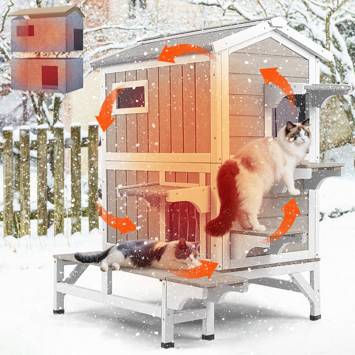 Insulated Outdoor Multi-Level Cat House J95214