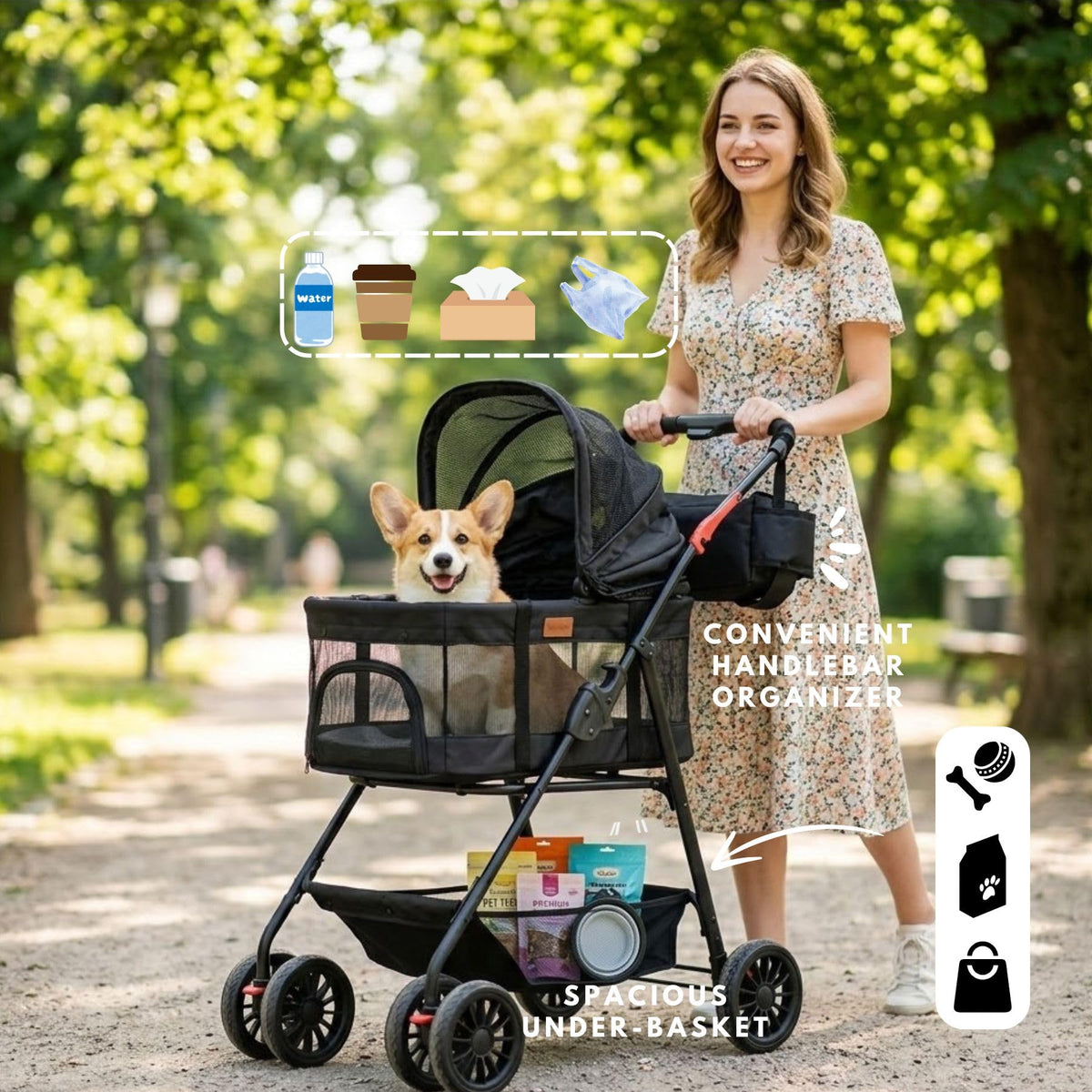 3 in 1 Pet Stroller with Detachable Carrier Y12498