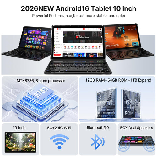 10 Inch Octa-Core Tablet with Keyboard Case Mouse Stylus Q3216