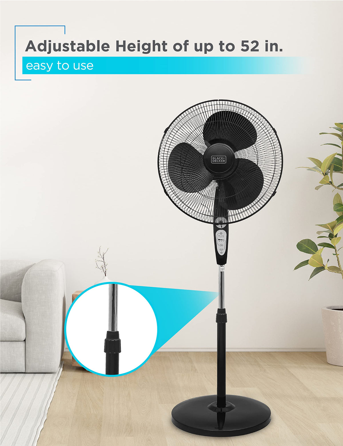 18" Oscillating Pedestal Fan with Remote, Black S730