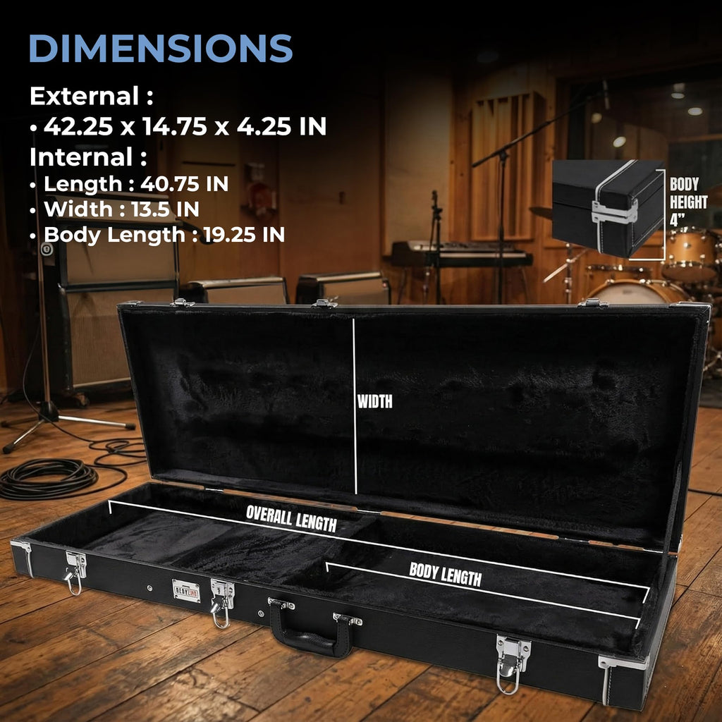 Electric Guitar Hard Case with Lock and Key, Black D118