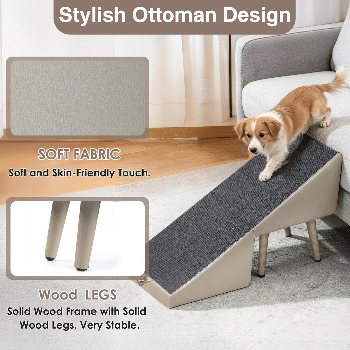 Foldable Non-Slip Wooden Dog Ramp Ottoman Y4295