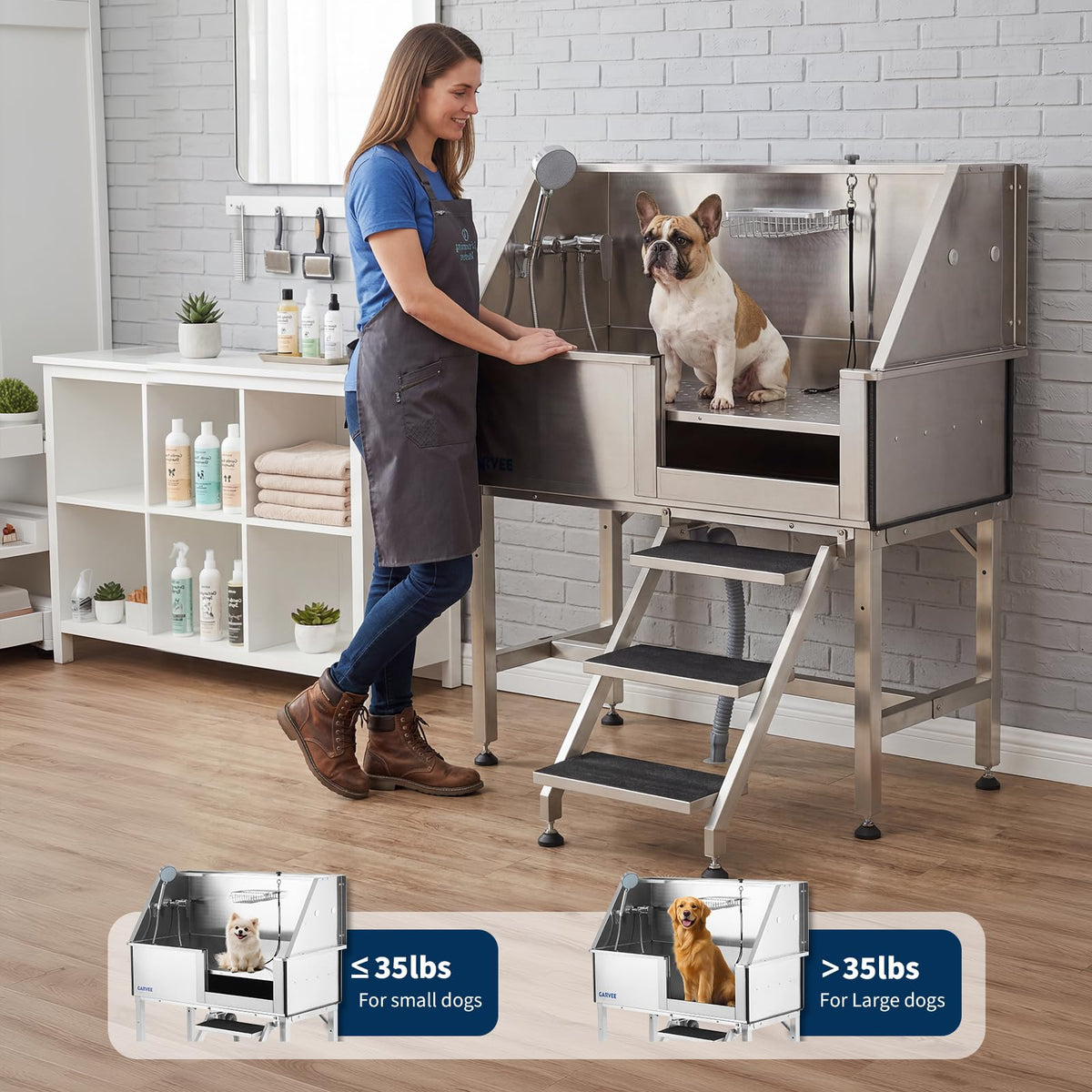 46 Inch Stainless Steel Dog Washing Station with Stair Q479