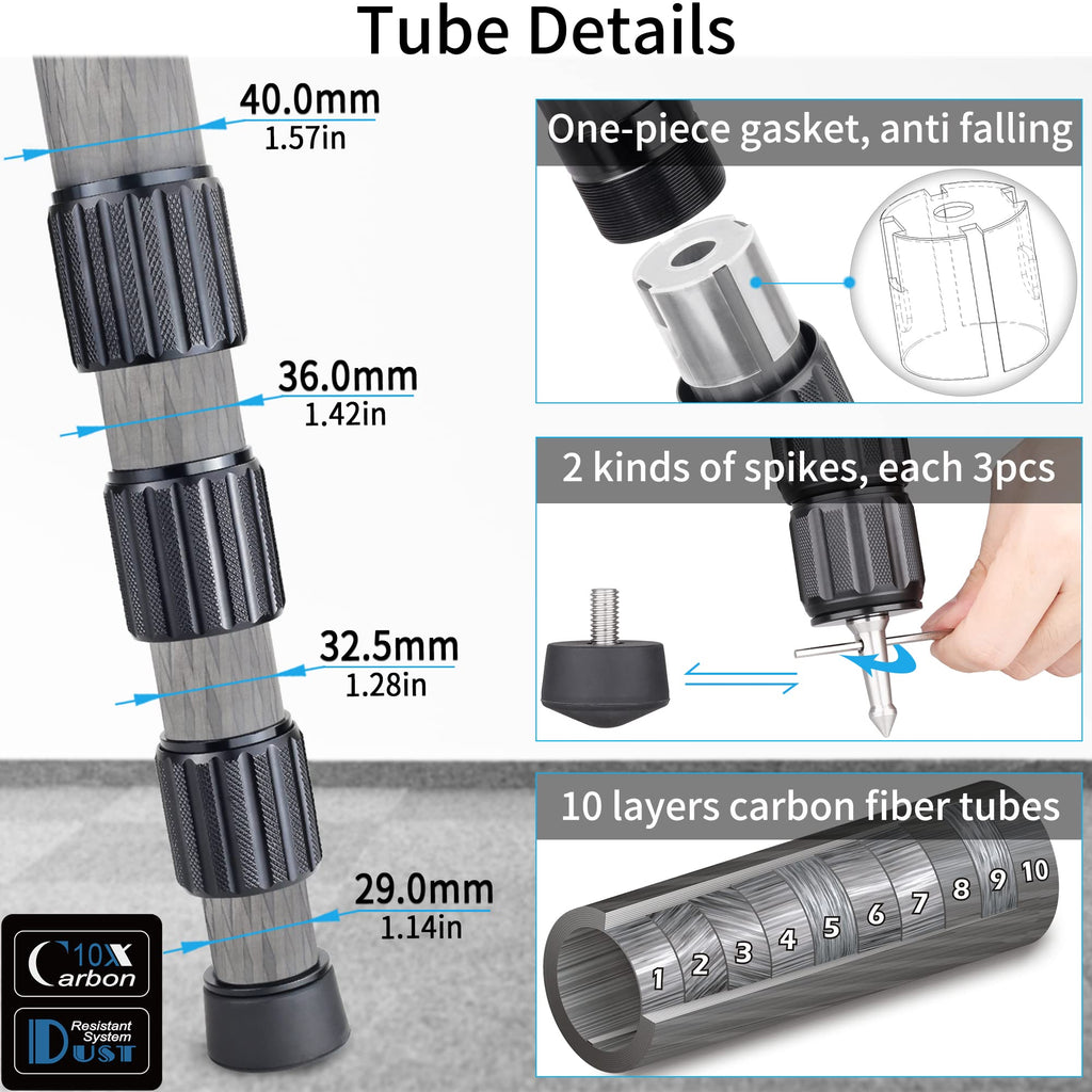 Carbon Fiber Heavy Duty Tripod with 75mm Bowl Adapter 63 inch Black L1238