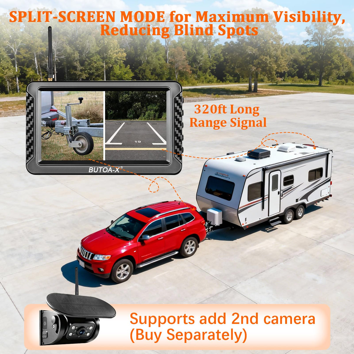 Magnetic Solar Wireless Backup Camera with 5" HD Monitor W4270