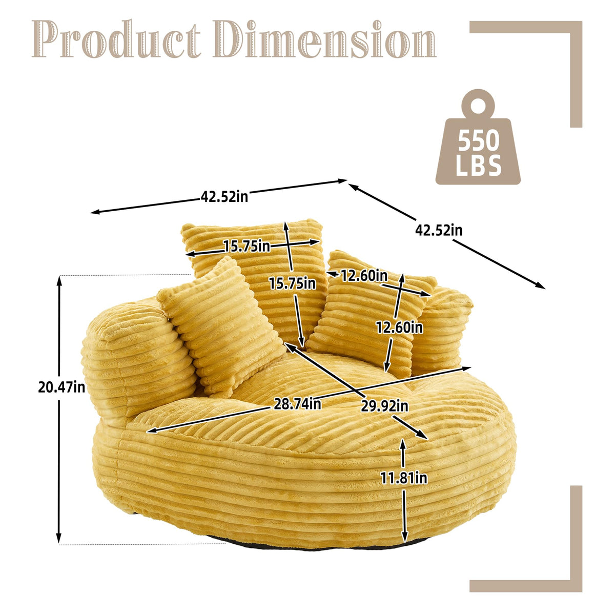 Oversized Mustard Yellow Bean Bag Chair U751002