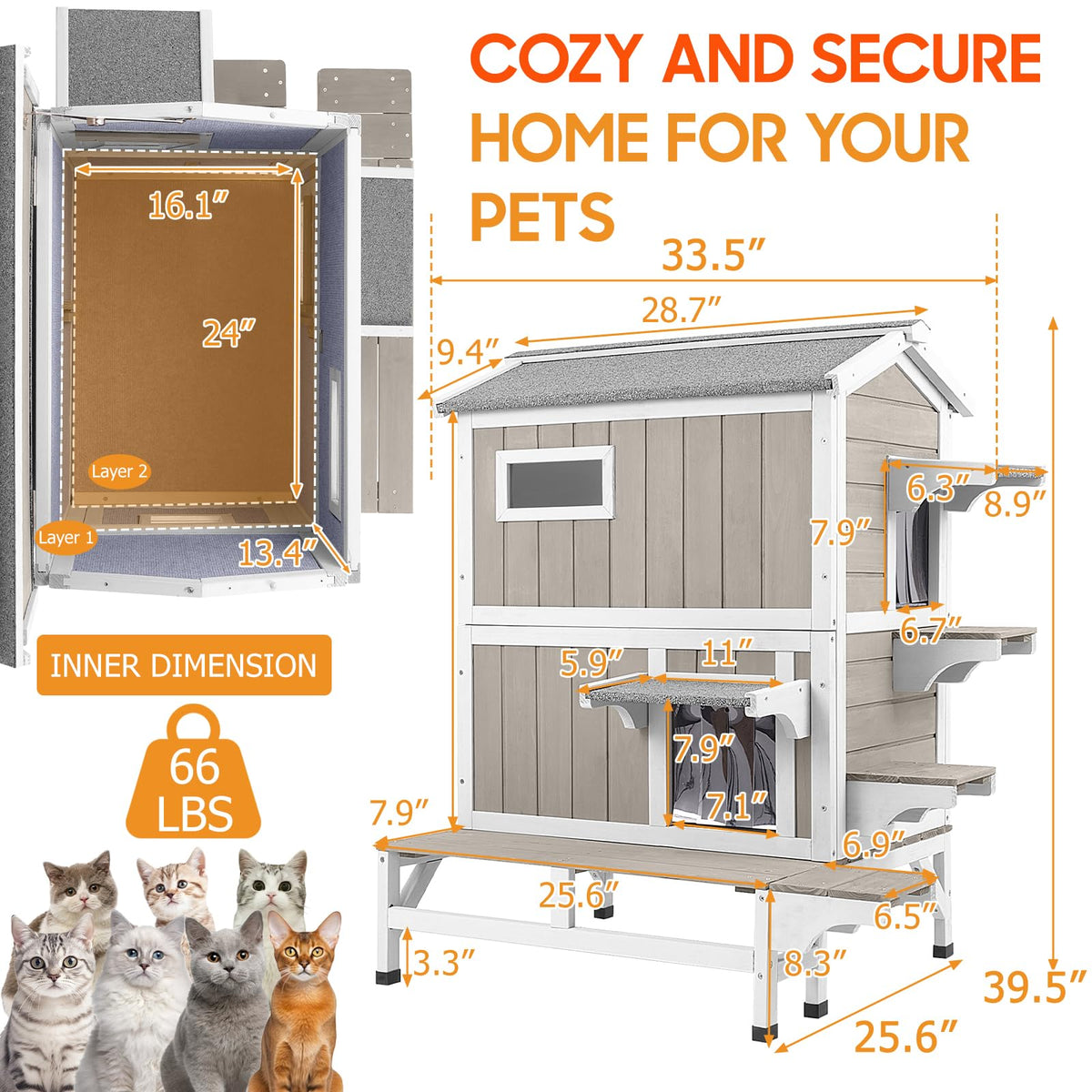 Insulated Outdoor Multi-Level Cat House J95214