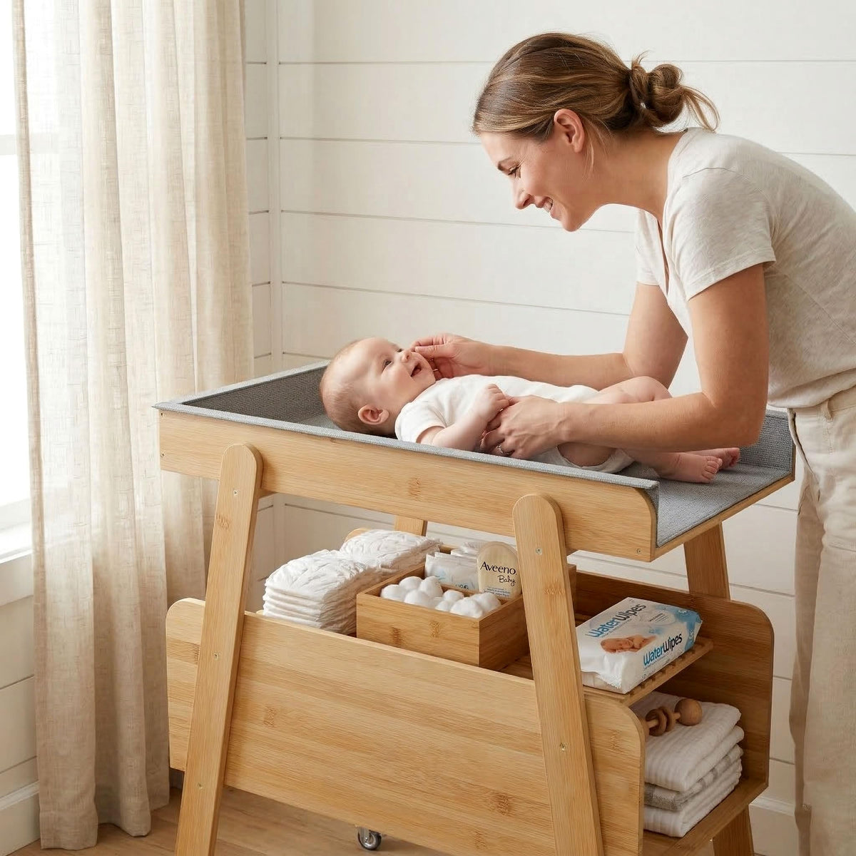 Flat Top Diaper Changing Station with Wheels and Changing Pad A273827