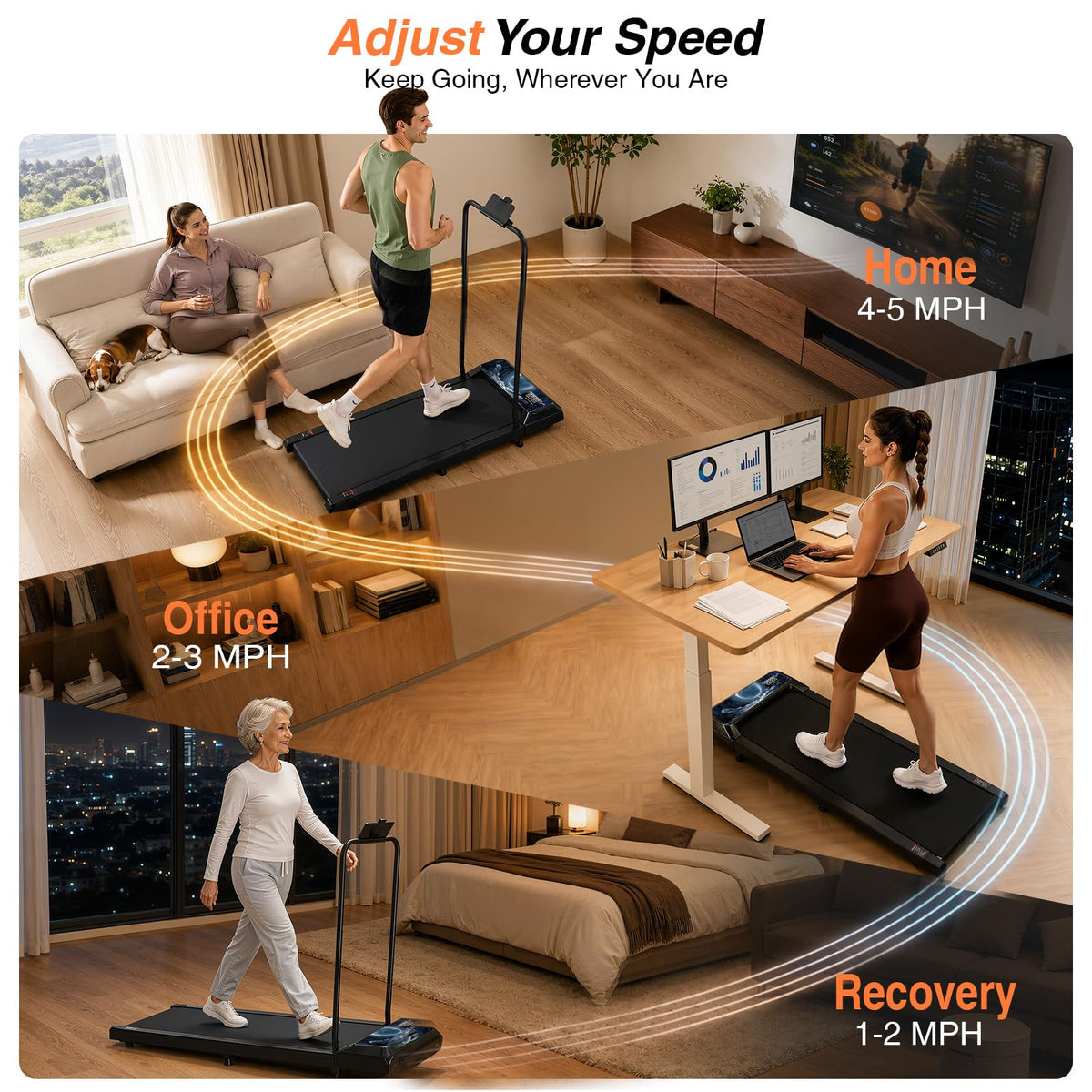 Walking Treadmill Pad with Adjustable 8% Incline and Handle Bar W333983