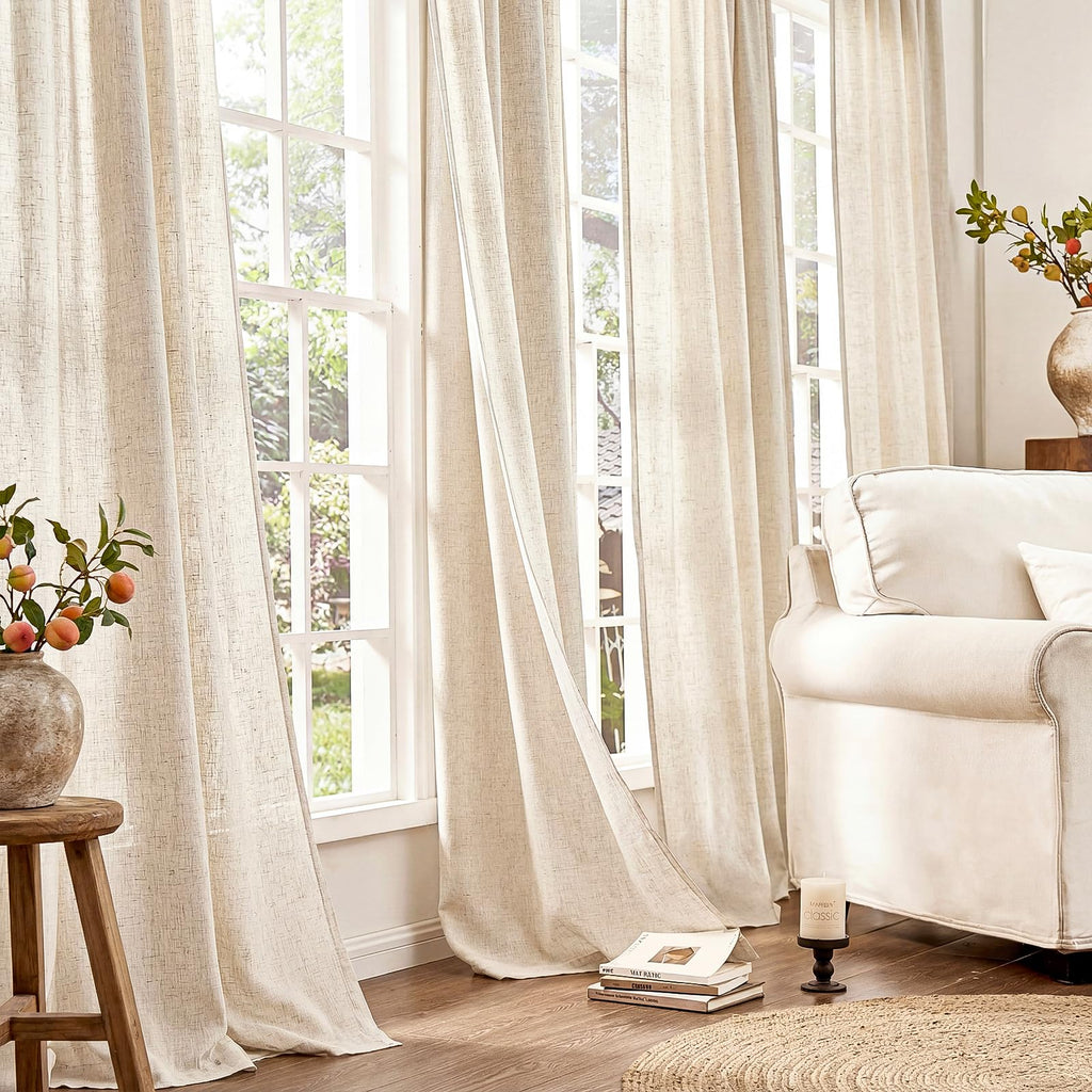 Linen Curtain 84 Inch Light Filtering Grommet 1 Panel Beige X8889