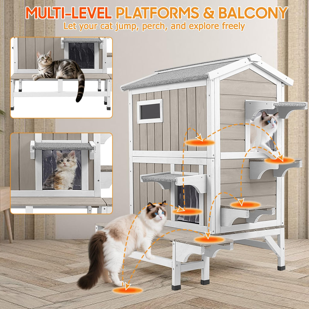 Insulated Outdoor Multi-Level Cat House J95214