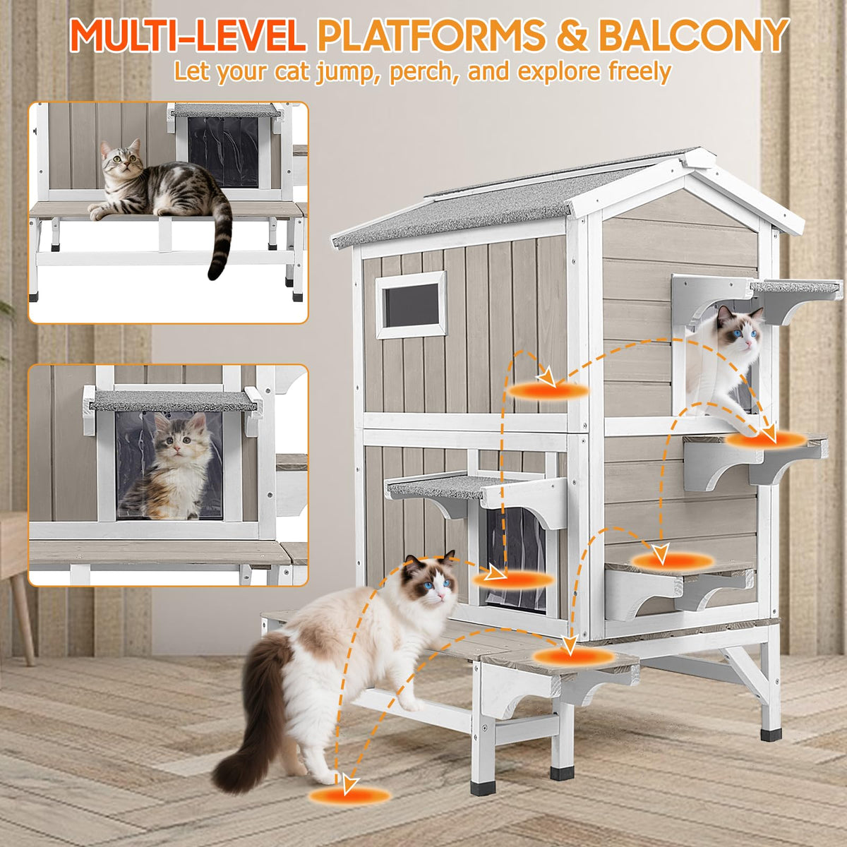 Insulated Outdoor Multi-Level Cat House J95214
