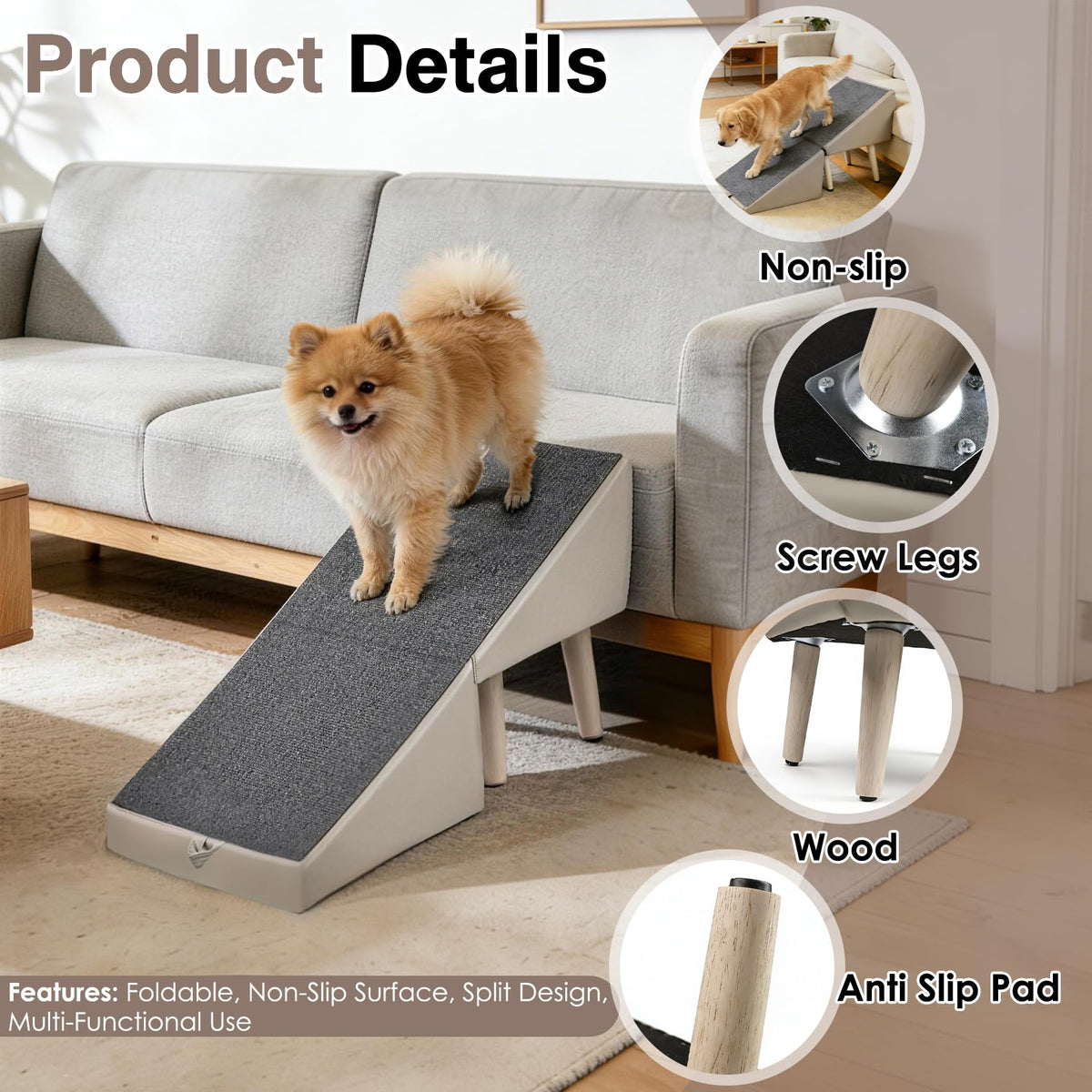 Foldable Non-Slip Wooden Dog Ramp Ottoman Y4295