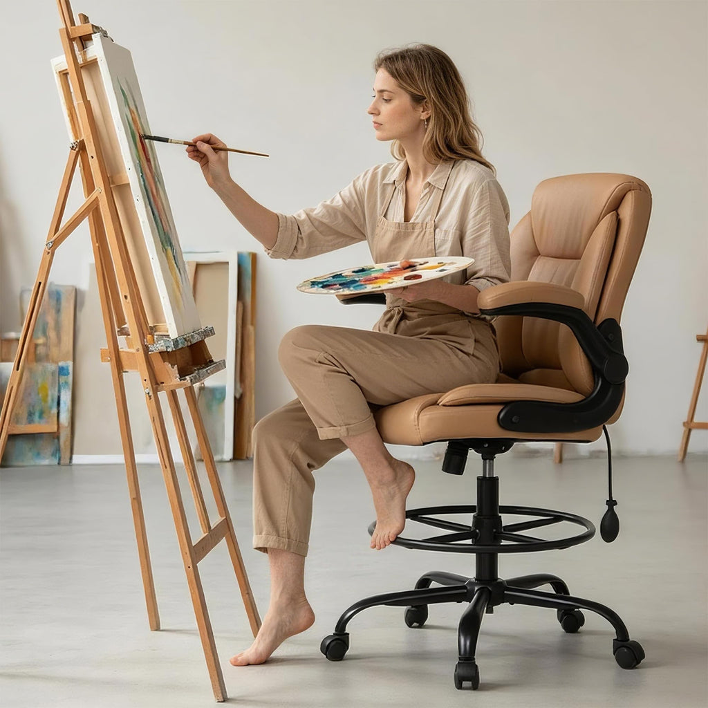 Brown PU Leather Drafting Chair H34561