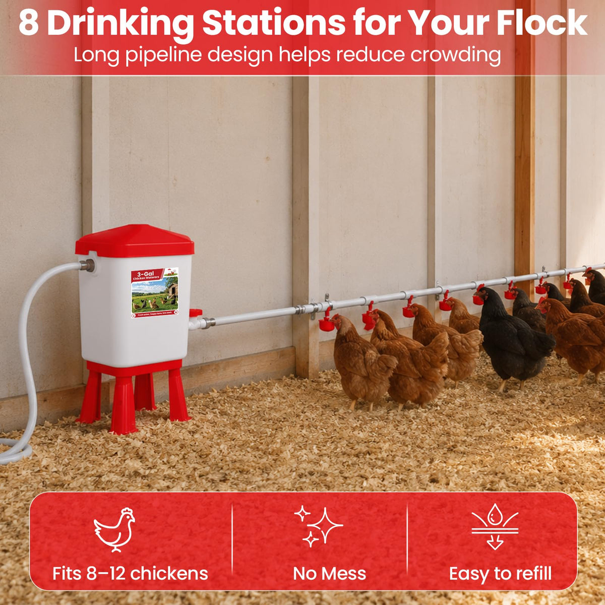 Automatic Chicken Waterer System with 8 Drinking Cups C5022
