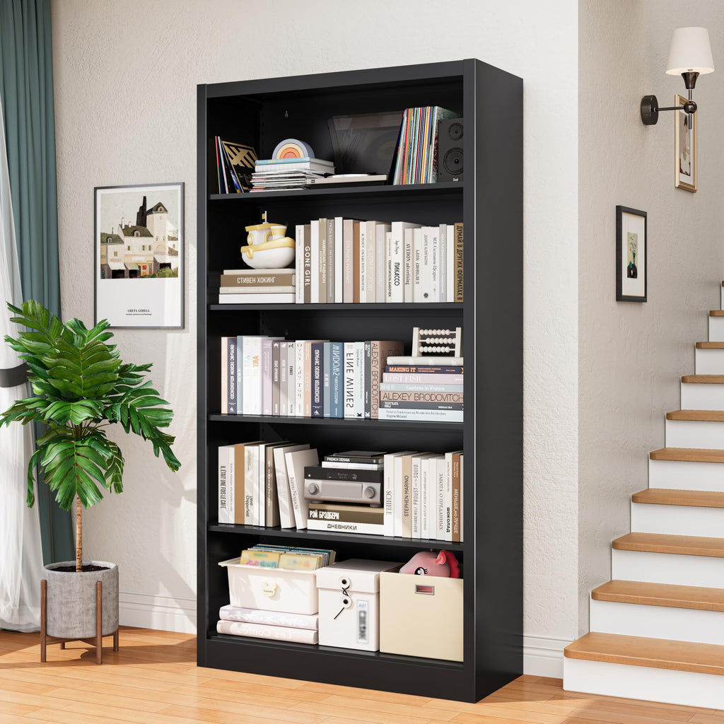 Black 5-Tier Adjustable Metal Bookshelf K500