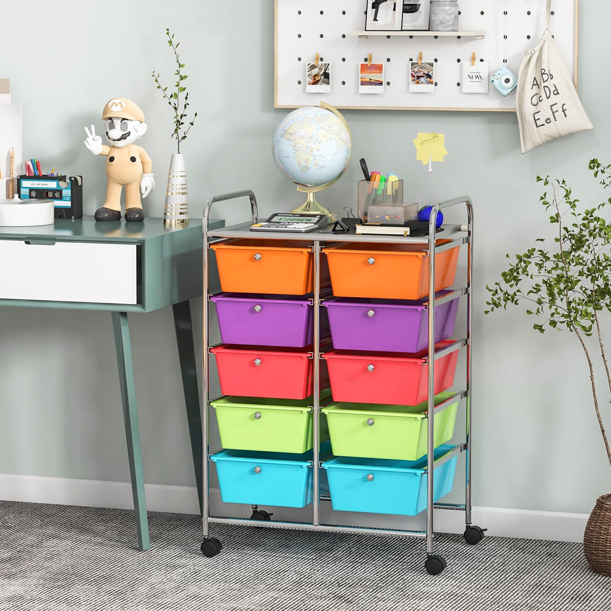 10 Drawer Rolling Storage Cart with Metal Frame H827636