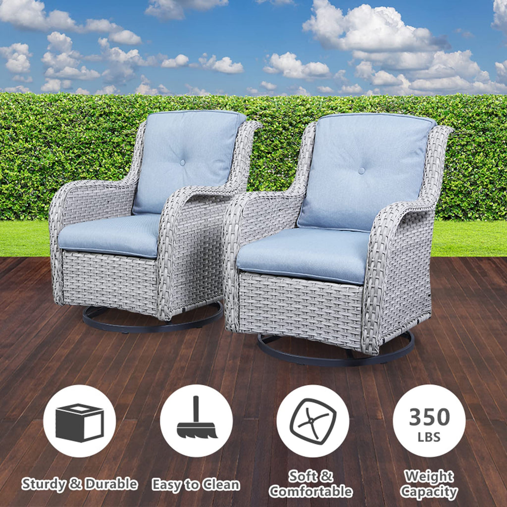 8 Piece Wicker Patio Furniture Conversation Set with Swivel Rocker Chairs, Sofa, Ottomans and Coffee Table D4251
