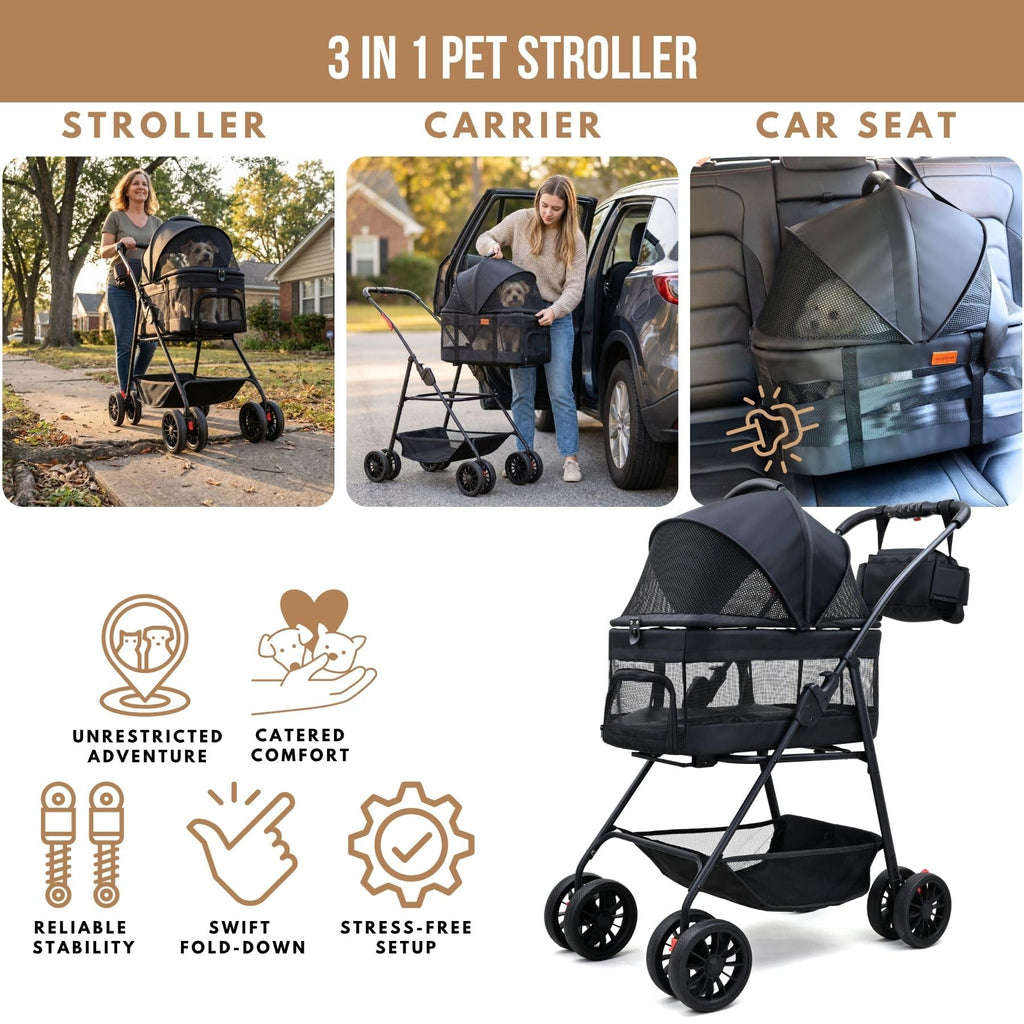 3 in 1 Pet Stroller with Detachable Carrier Y12498