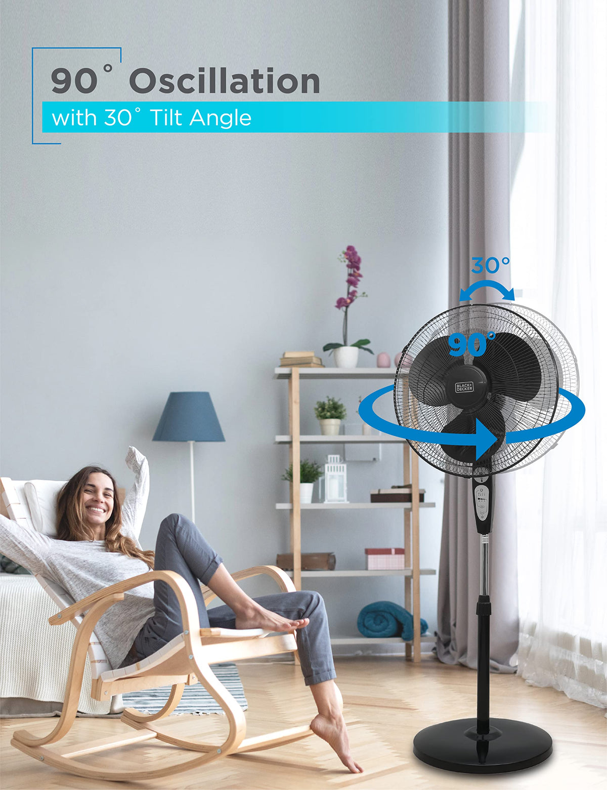 18" Oscillating Pedestal Fan with Remote, Black S730