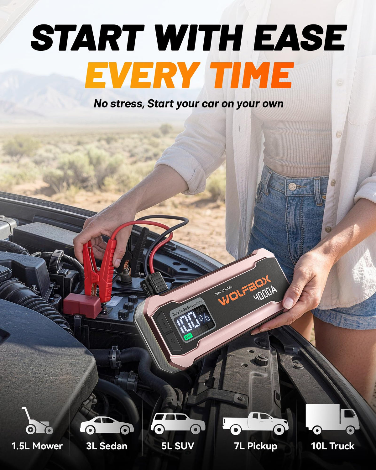 12V Pink Portable Car Jump Starter with 65W Quick Charger Q232