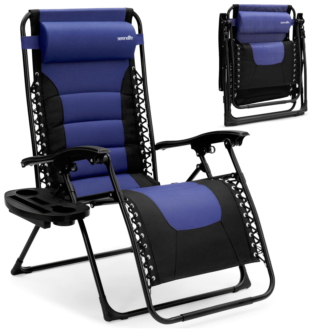 Foldable Adjustable Zero Gravity Lounge Chair with Cup Holder and Side Table J425336