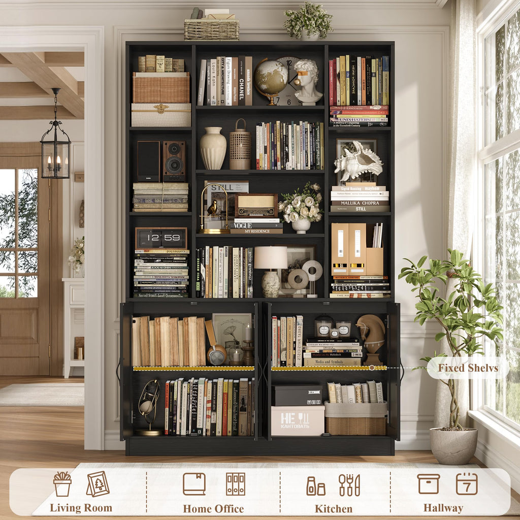 72" Tall Black Bookshelf with Storage K31290