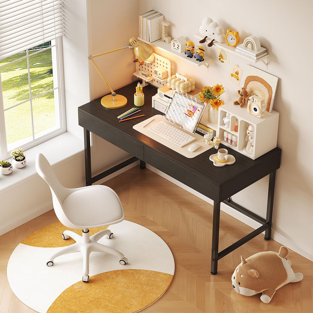 Black 40 Inch Small Desk with Wood Drawers S612920