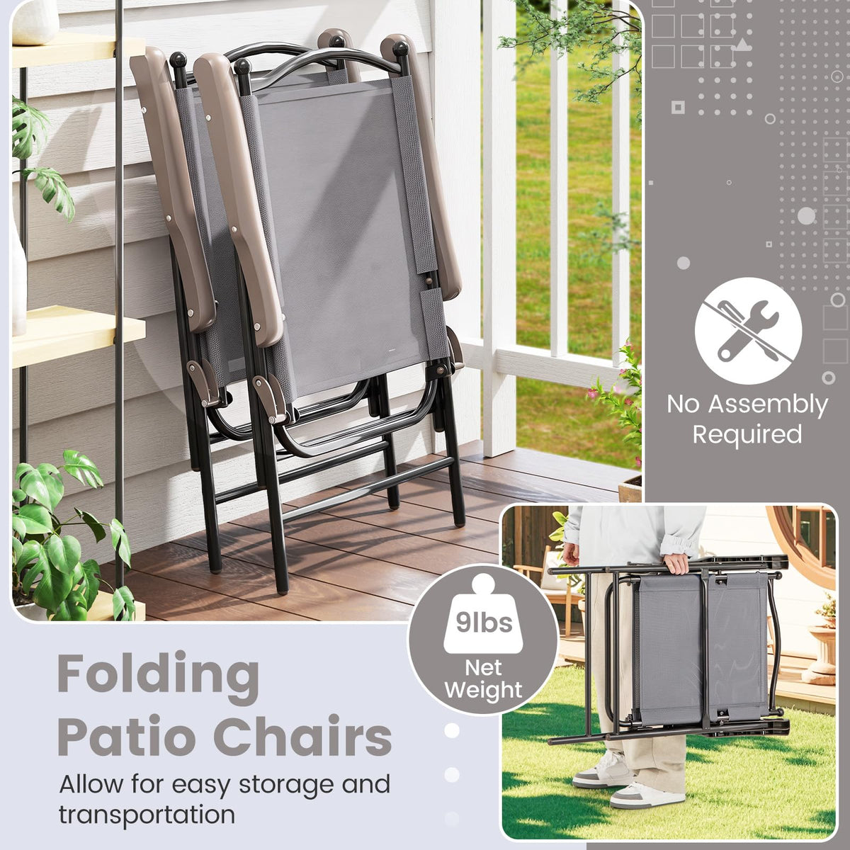 Set of 2 Grey Patio Folding Chairs R3171