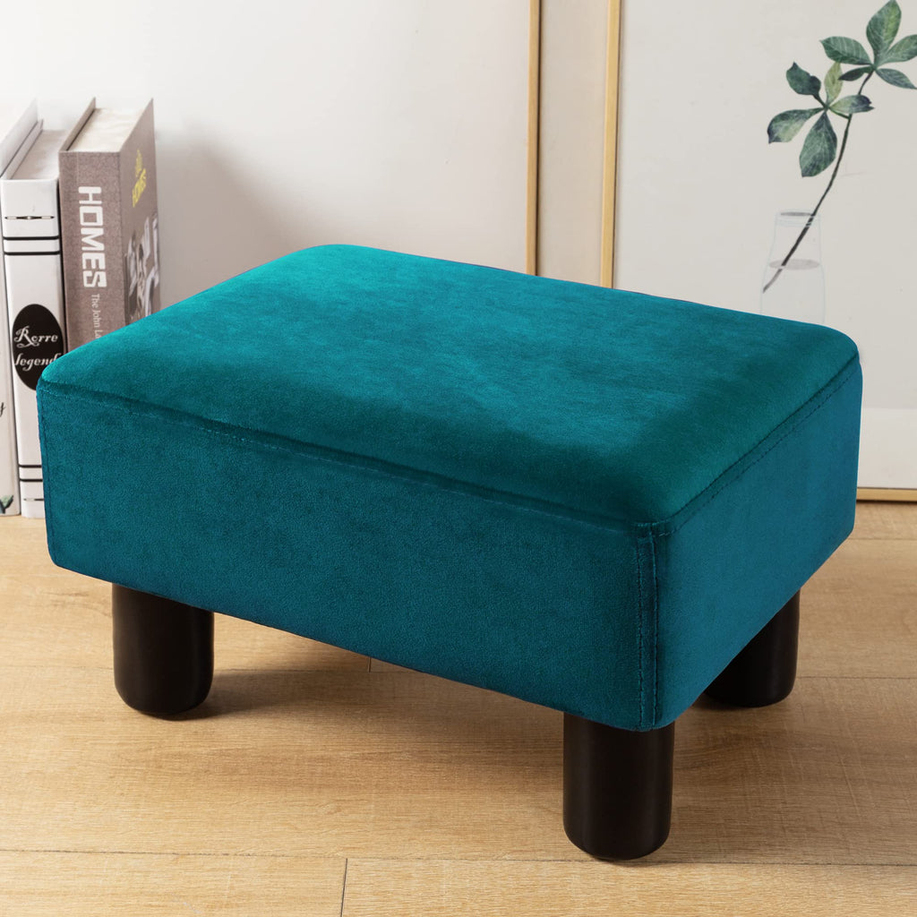 Small Teal Velvet Rectangle Foot Stool Ottoman L98015