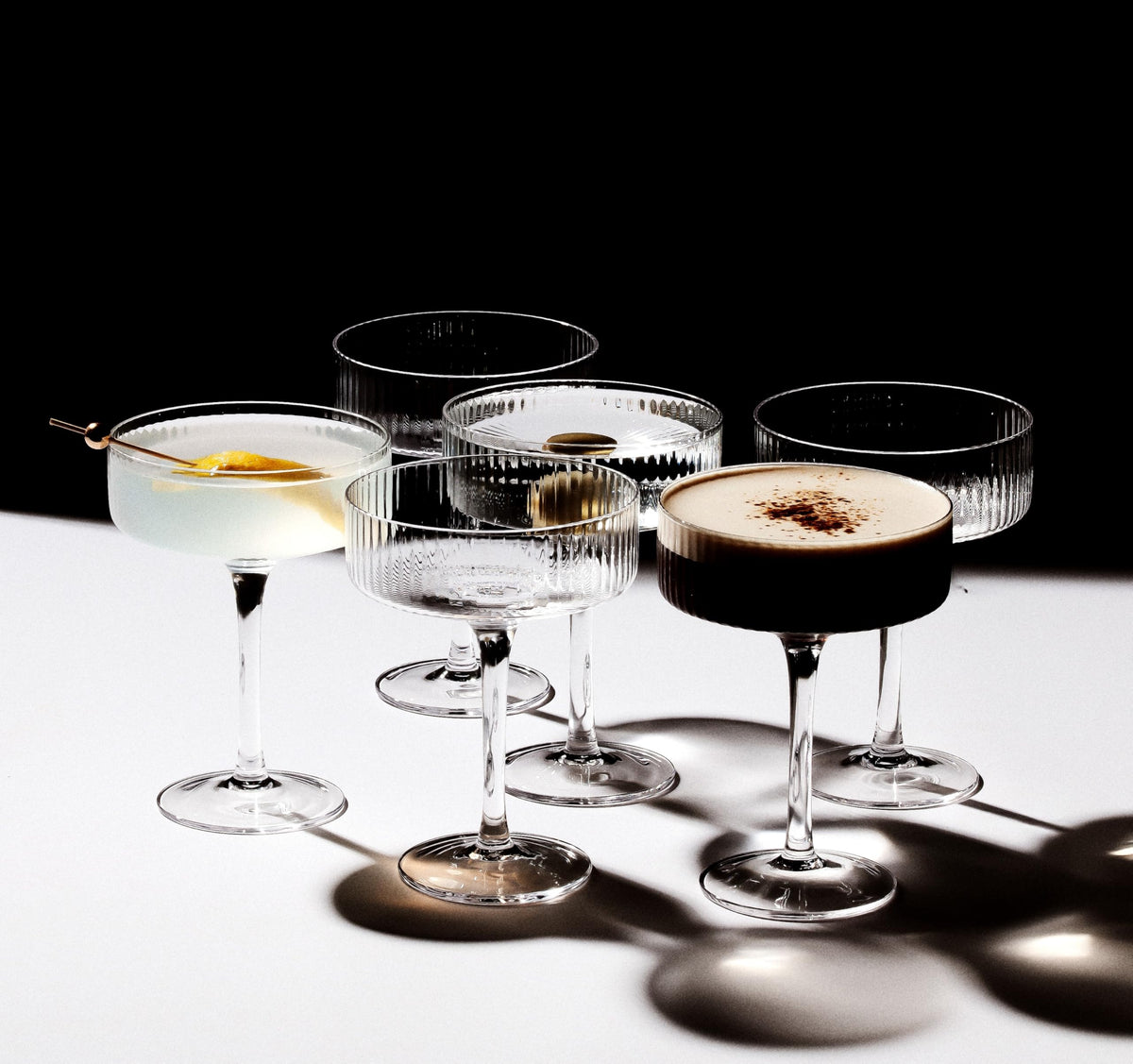 Clear Ribbed Martini Coupe Glasses Set of 2 I700