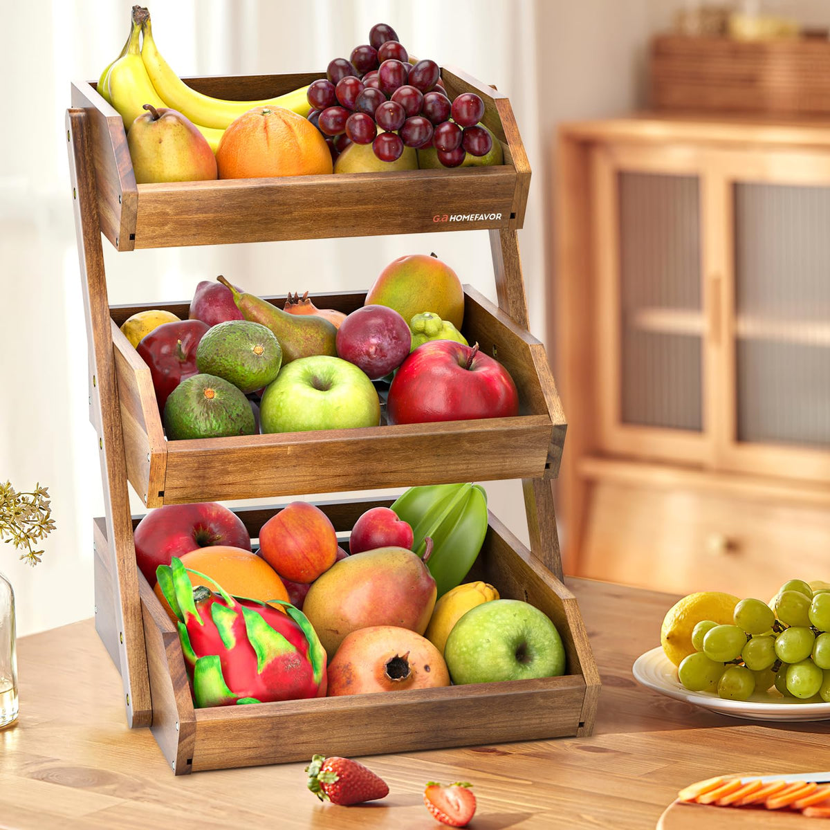 3-Tier Acacia Wood Fruit Basket I711